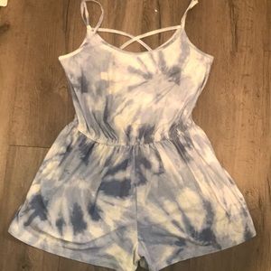 Blue Tie Dye Romper with Spaghetti Straps